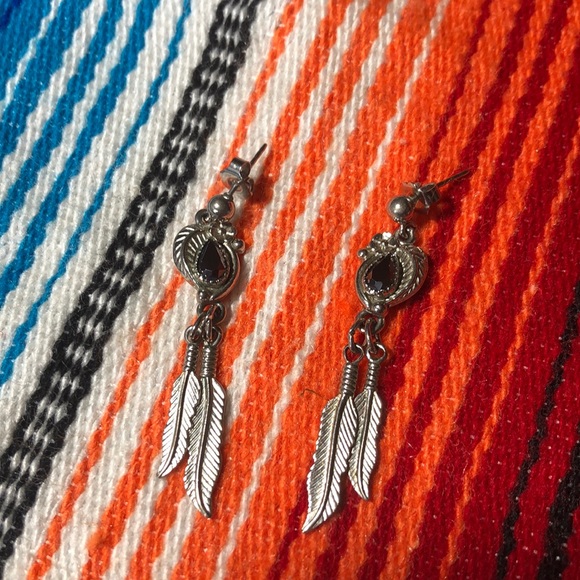 Rhinestone and Feather Earrings - Picture 4 of 4